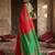 Red cotton linen blend saree with contrasting border