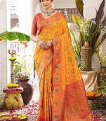 Mustard soft banarasi silk blend saree with contrast blouse piece