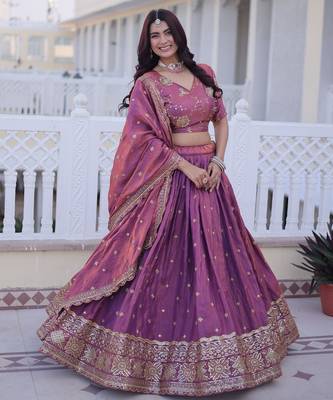 Purple Silk Semi Stitched Lehenga Choli with Zari Embroidery & Sequence Work 1