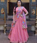 Pink Silk Semi Stitched Lehenga Choli with Zari Embroidery & Sequence Work