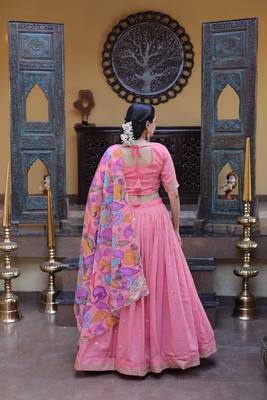 Pink Silk Semi Stitched Lehenga Choli with Zari Embroidery & Sequence Work 4