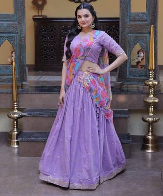 Lavender silk blend Lehenga Choli with Zari Embroidery & Sequin Work 2
