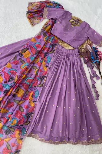 Lavender silk blend Lehenga Choli with Zari Embroidery & Sequin Work