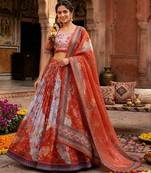Orange silk blend Lehenga Choli with Embroidery & Printed Work