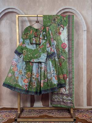 Green silk blend Lehenga Choli with Embroidery & Printed Work 3