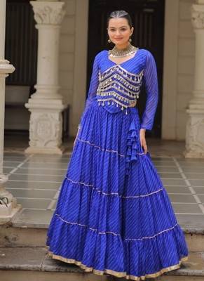 Blue Laheriya Free Size Stitched Navratri Lehenga Choli with Gota Patti & Mirro Work 1