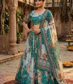 Blue silk blend Lehenga Choli with Embroidery & Printed Work