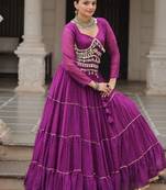 Purple Laheriya Free Size Stitched Navratri Lehenga Choli with Gota Patti & Mirro Work