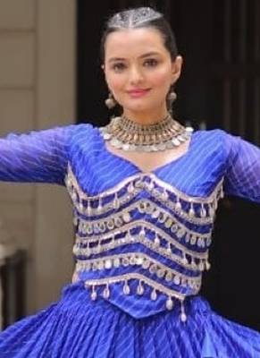 Blue Laheriya Free Size Stitched Navratri Lehenga Choli with Gota Patti & Mirro Work 4