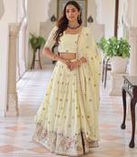 Off-White silk blend Lehenga Choli with Thread Embroidery & Zari Work