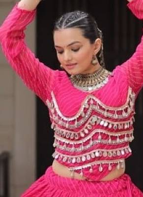 Pink Laheriya Free Size Stitched Navratri Lehenga Choli with Gota Patti & Mirro Work 3