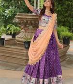 Violet Silk Semi Stitched Lehenga Choli with Meena Weaving Work