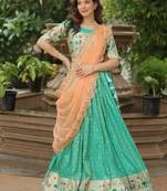 Blue silk blend Lehenga Choli with Meena Weaving Work