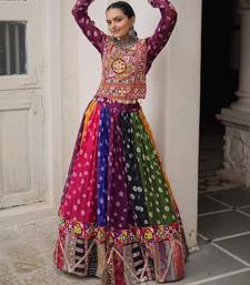 Multicolor Georgette Free Size Stitched Navratri Lehenga Choli with Kutchi Gamthi Work