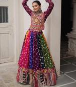 Multicolor Georgette Free Size Stitched Navratri Lehenga Choli with Kutchi Gamthi Work