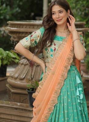 Blue silk blend Lehenga Choli with Meena Weaving Work 2