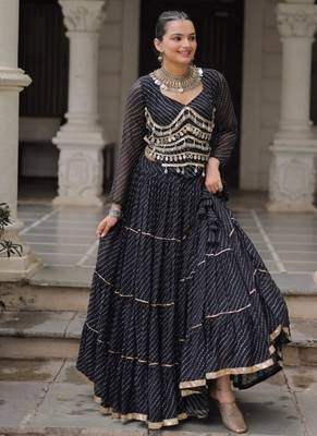 Black Laheriya Free Size Stitched Navratri Lehenga Choli with Gota Patti & Mirro Work 3