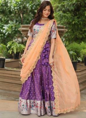 Violet Silk Semi Stitched Lehenga Choli with Meena Weaving Work 3