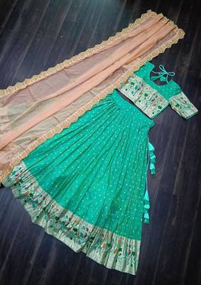Blue silk blend Lehenga Choli with Meena Weaving Work 3