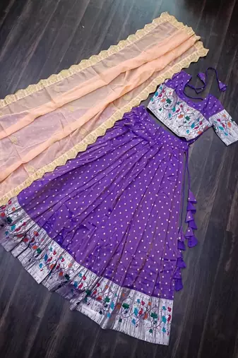 Violet Silk Semi Stitched Lehenga Choli with Meena Weaving Work