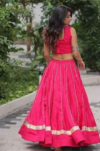 Red Cotton Free Size Stitched Navratri Lehenga Choli with Gota Patti & Mirro Work