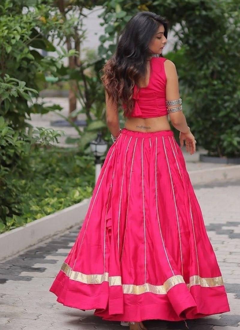 Red Cotton Free Size Stitched Navratri Lehenga Choli with Gota Patti & Mirro Work