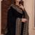 Black natural crepe silk suit set with embroidery & moti work
