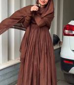 Brown roman silk designer gown set with heavy embroidery