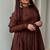 Brown roman silk designer gown set with heavy embroidery