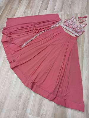 Peach Georgette Free Size Stitched Lehenga Choli with Embroidery & Beads Work 3