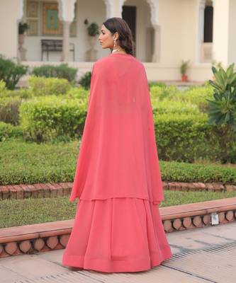 Peach Georgette Free Size Stitched Lehenga Choli with Embroidery & Beads Work 4