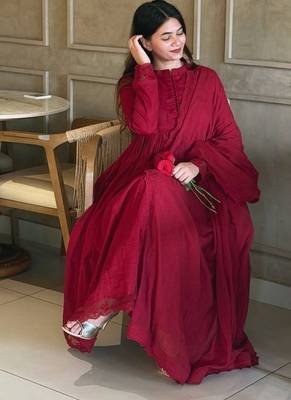 Red roman silk designer gown set with heavy embroidery 2