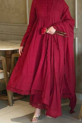 Red roman silk designer gown set with heavy embroidery 3