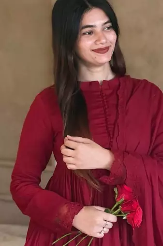 Red roman silk designer gown set with heavy embroidery