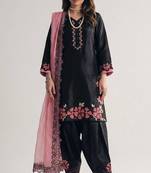 Black roman glass silk farshi suit with sequins & rivet moti