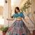 Blue Silk Free Size Stitched Lehenga Choli with Foil Embroidery & Printed Work