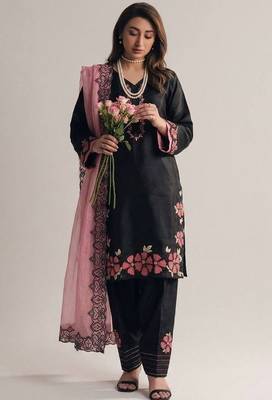Black roman glass silk farshi suit with sequins & rivet moti 3