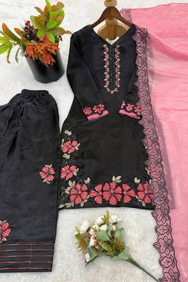 Black roman glass silk farshi suit with sequins & rivet moti 5