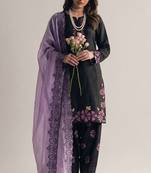 Black roman glass silk farshi suit with sequins & rivet moti