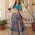 Blue Silk Free Size Stitched Lehenga Choli with Foil Embroidery & Printed Work