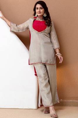 Roman glass silk palazzo set with heavy mirror & pearl work 3