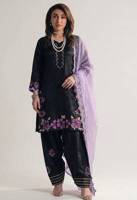 Black roman glass silk farshi suit with sequins & rivet moti 3