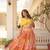 Orange silk blend Free Size Stitched Lehenga Choli with Foil Embroidery & Printed Work