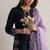Black roman glass silk farshi suit with sequins & rivet moti