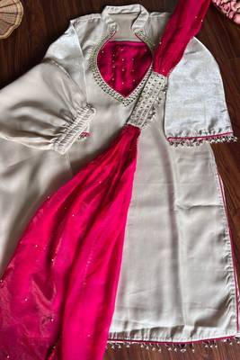 Roman glass silk palazzo set with heavy mirror & pearl work 5