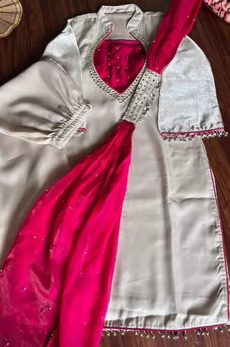 Roman glass silk palazzo set with heavy mirror & pearl work
