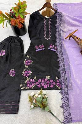 Black roman glass silk farshi suit with sequins & rivet moti 5