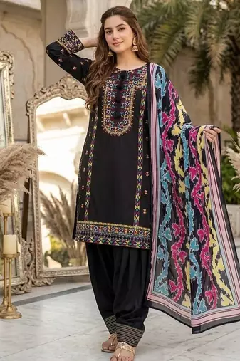 Black heavy natural silk palazzo set with embroidery & digital dupatta
