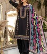 Black heavy natural silk palazzo set with embroidery & digital dupatta
