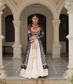 Black Cotton Free Size Stitched Navratri Lehenga Choli with Bandhani & Kutchi Patch Work